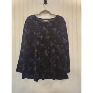 Notations Women's Black Floral Velvet Glitter Tunic Top Size XL Plush Shimmering
